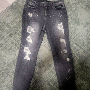 Judy Blue Boyfriend Fit Jeans Womens 14W Gray Dark Wash Distressed MSRP $60